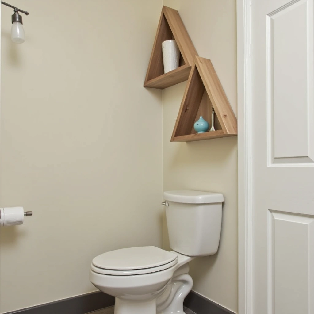 7. Corner Shelves Above the Toilet