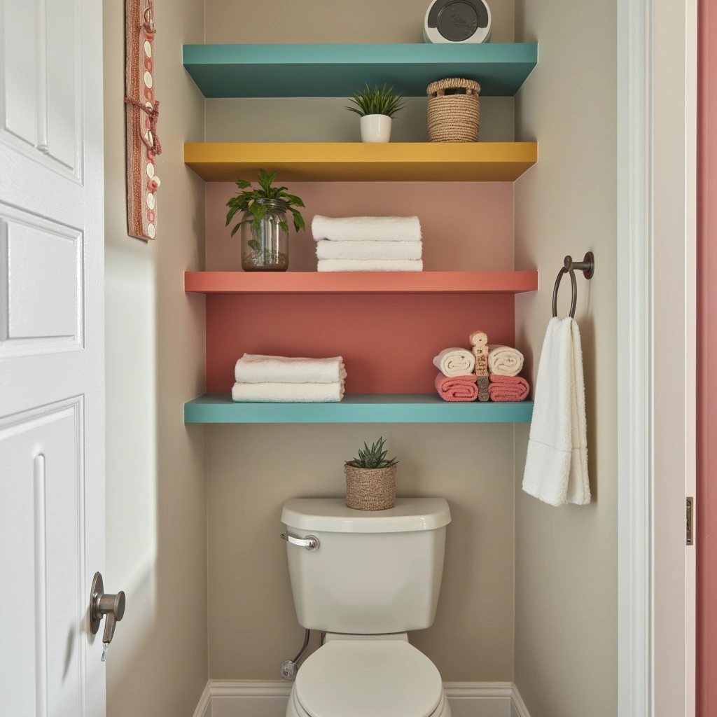 13. Painted Floating Shelves for a Pop of Color