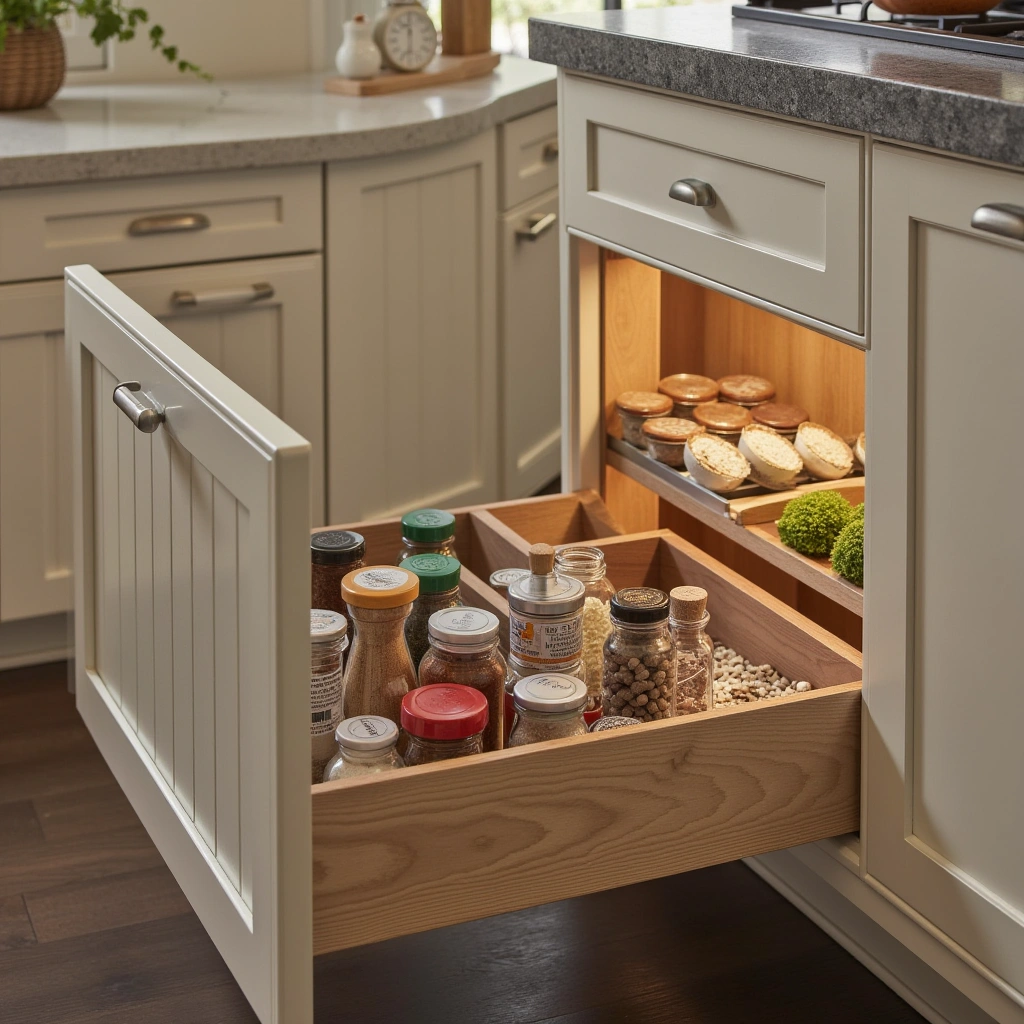 2. Pull-Out Spice Drawers: Hidden Convenience