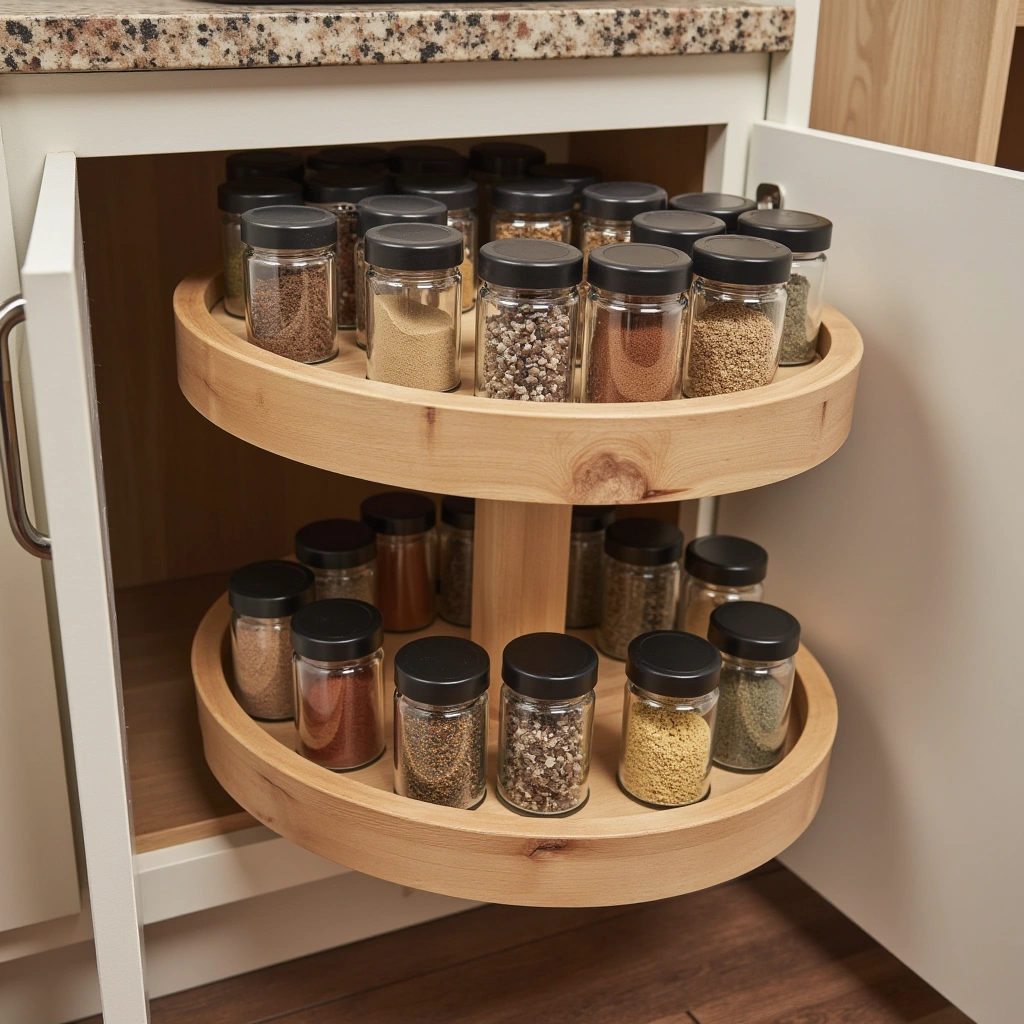 4. Lazy Susan Spice Organizers: Rotating Ease