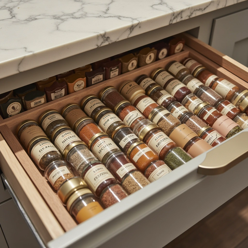 6. Spice Drawer Inserts: Customized Cabinet Organization