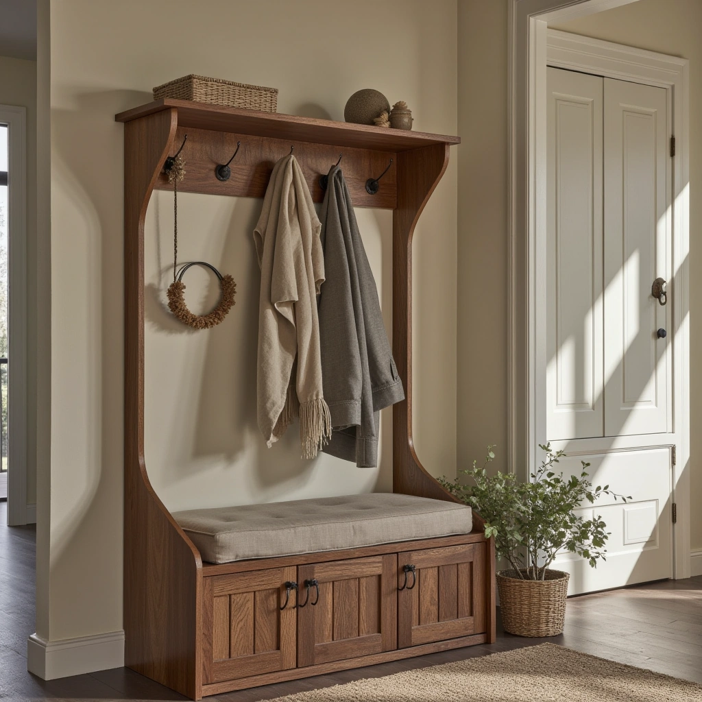 1. Rustic Wooden Hall Tree for Warmth and Charm