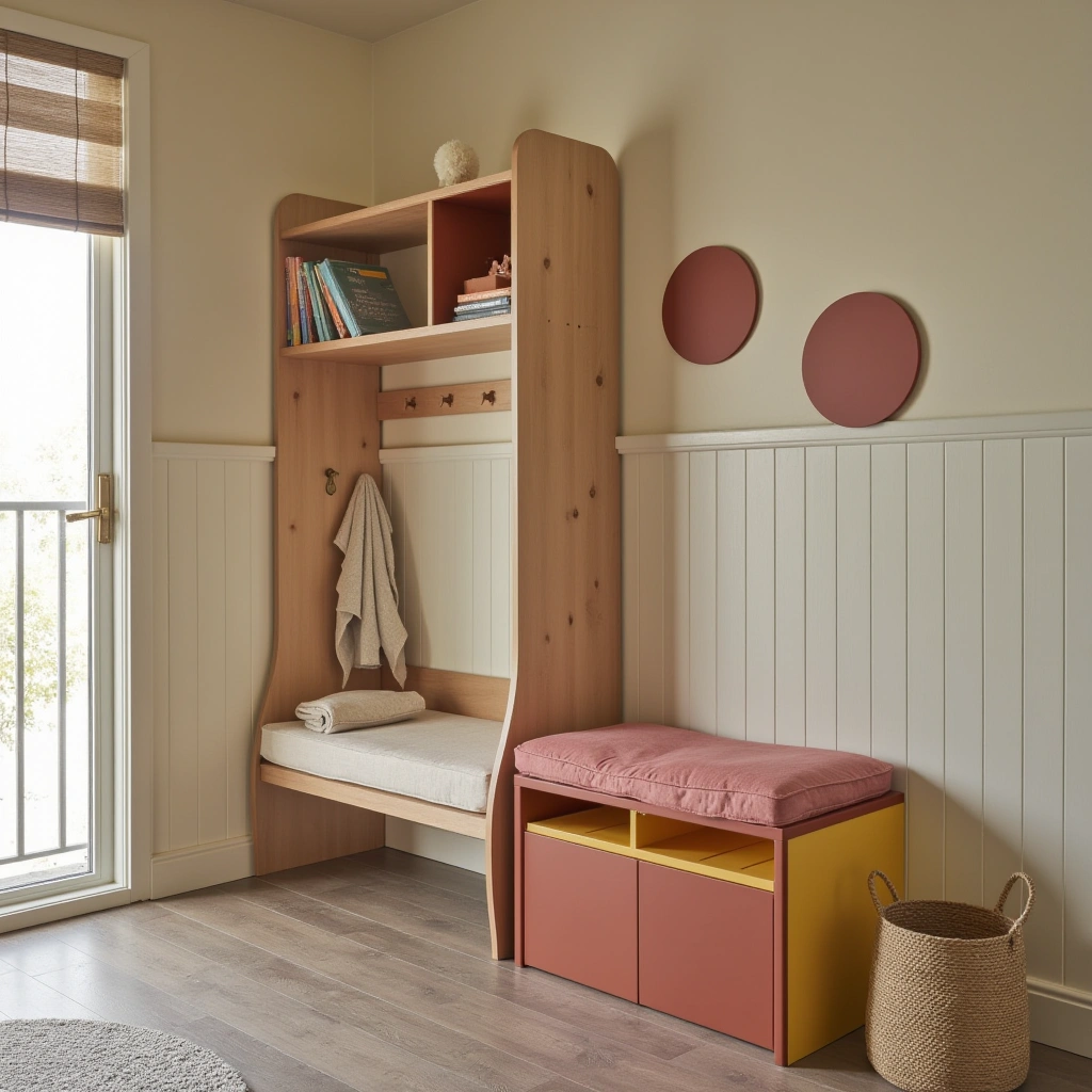 4. Kid-Friendly Hall Tree with Bright Colors and Durable Materials