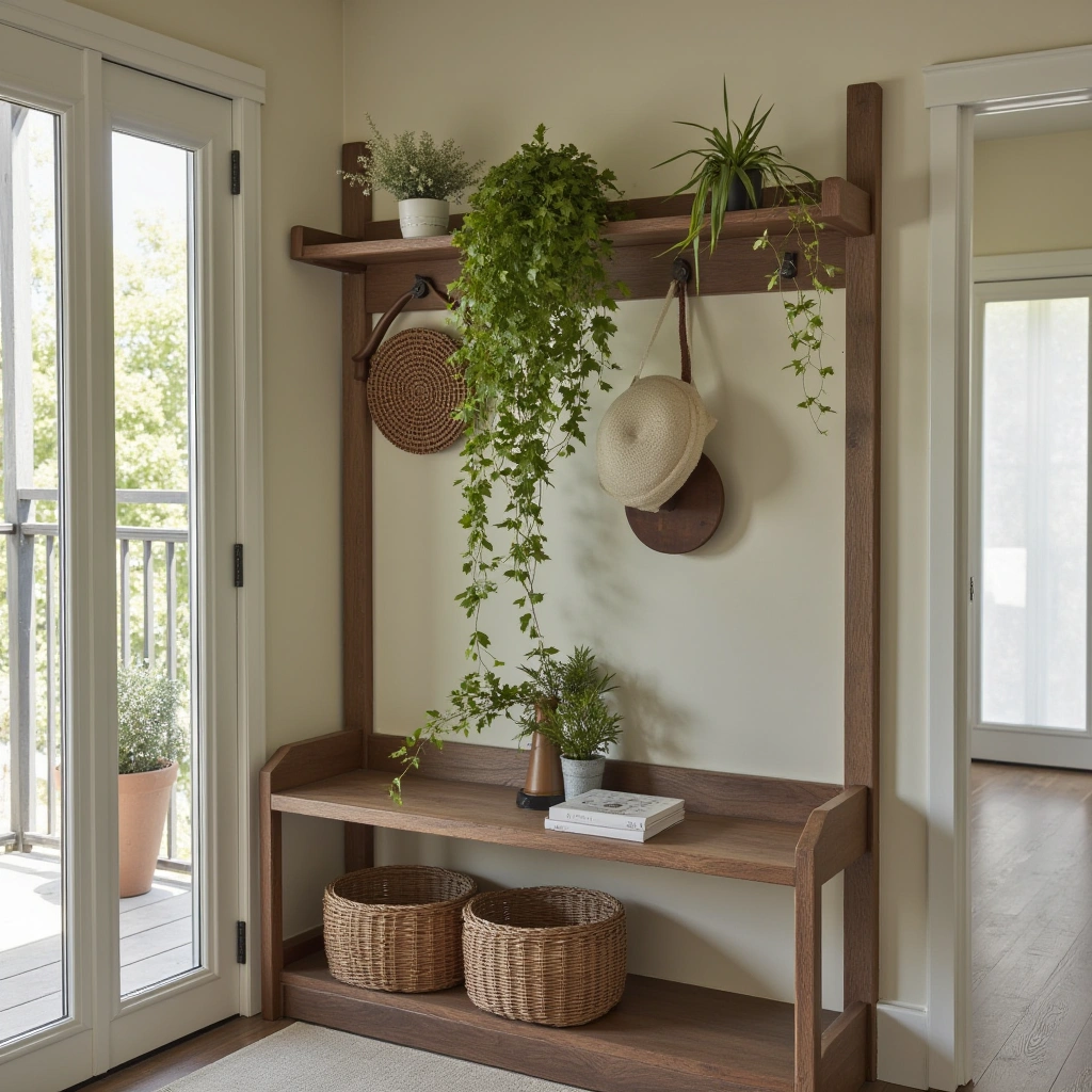 6. Botanical-Inspired Hall Tree with Greenery and Natural Elements