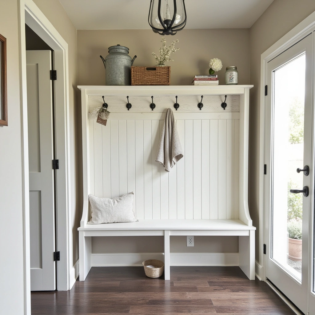11. Farmhouse Chic Hall Tree with Whitewash and Shiplap