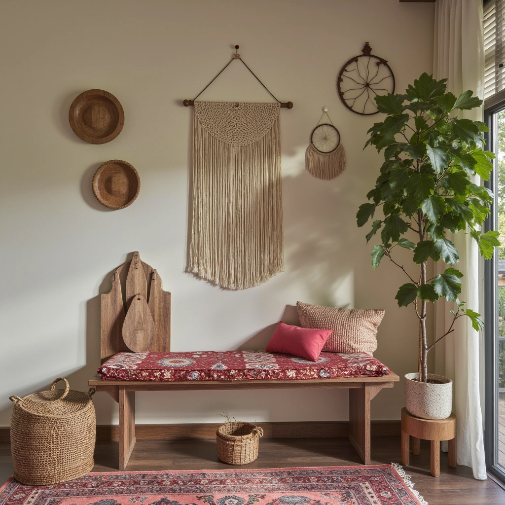 12. Bohemian Hall Tree with Colorful Textiles and Eclectic Accessories