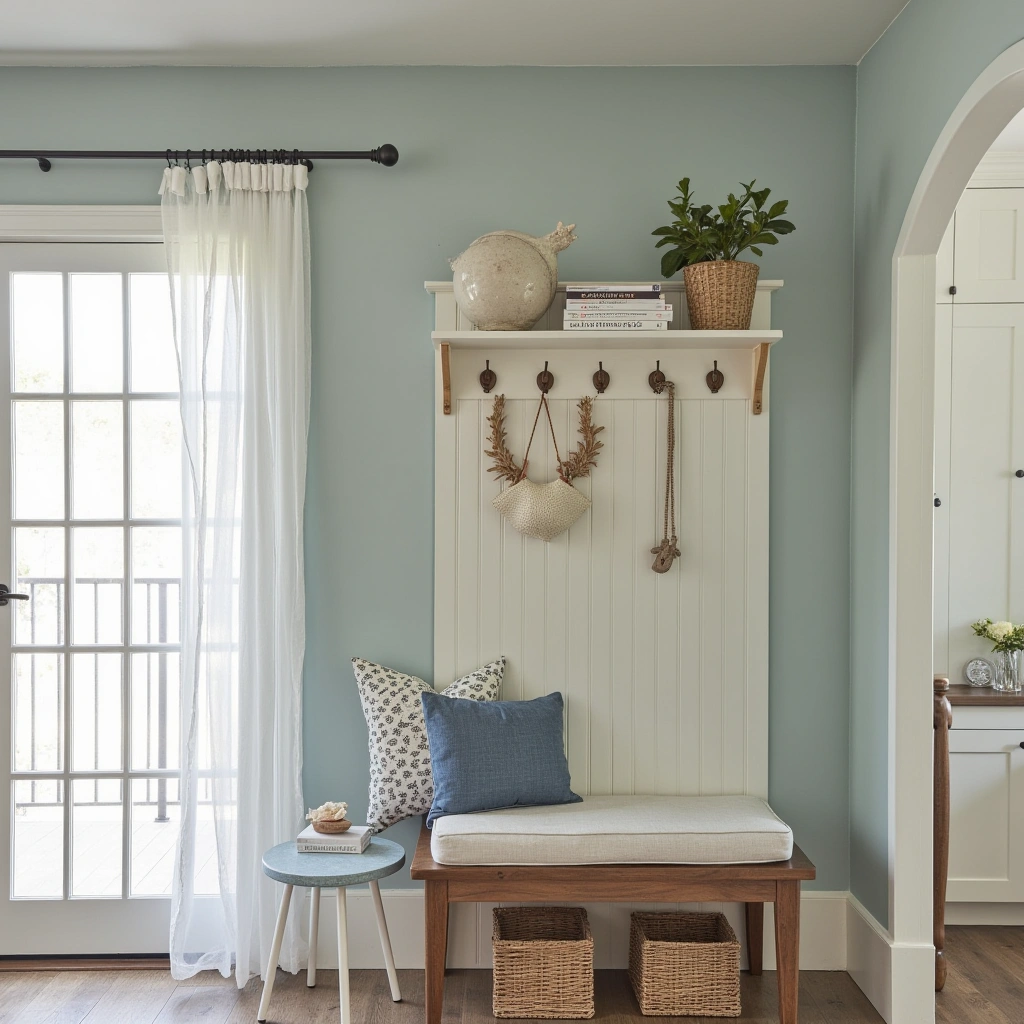 14. Coastal Hall Tree with Light Blues and Nautical Accents