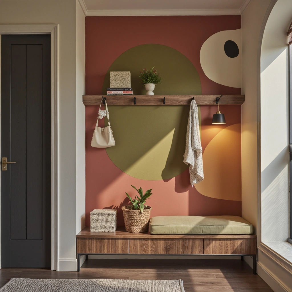 15. Artistic Hall Tree with Bold Colors and Unique Shapes