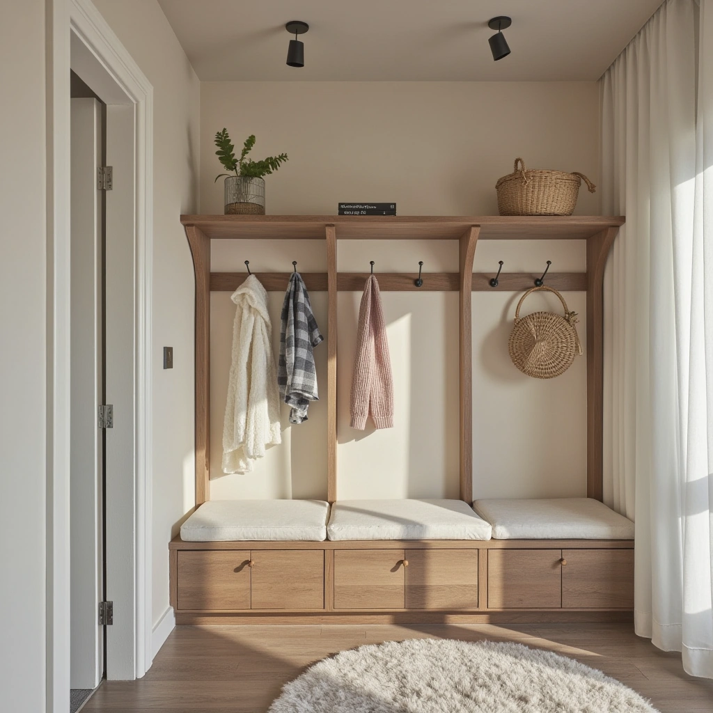 16. Scandinavian Hall Tree with Light Wood and Simple Forms