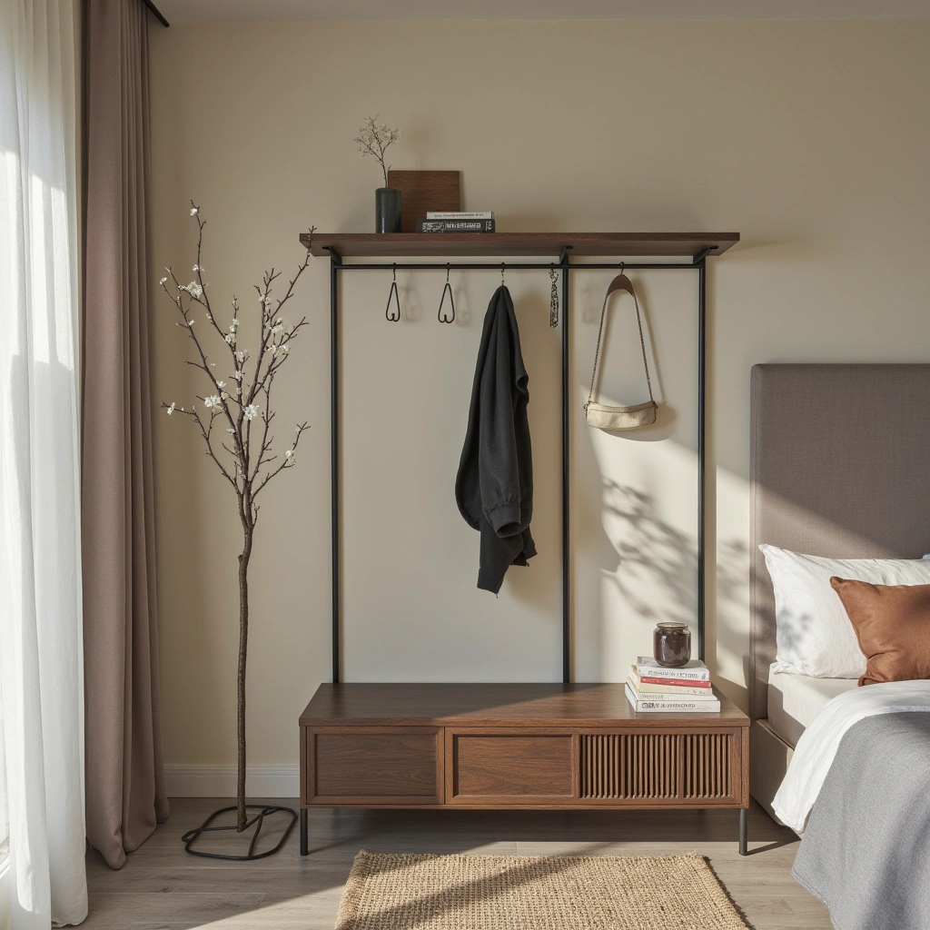 24. Sleek Metal Hall Tree with Wireframe Design