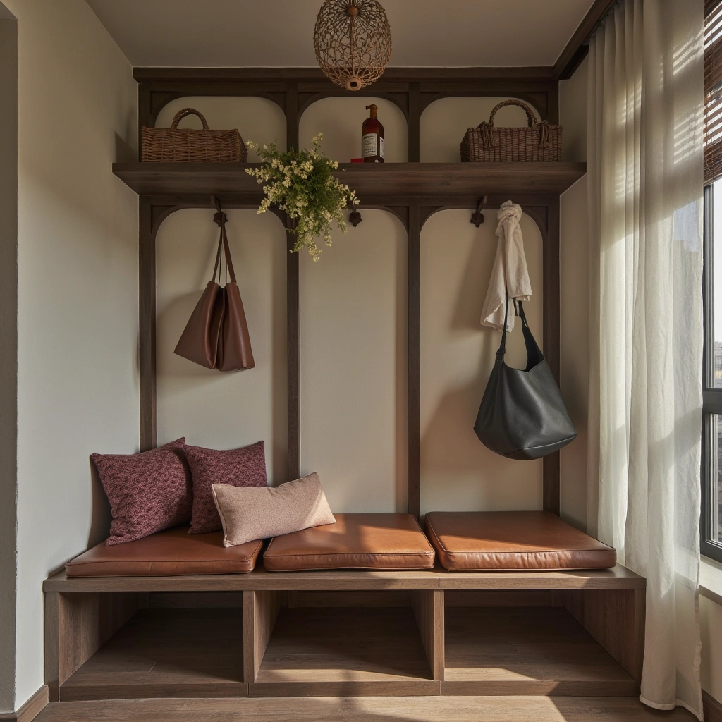 29. Leather-Accented Hall Tree for Rich Texture