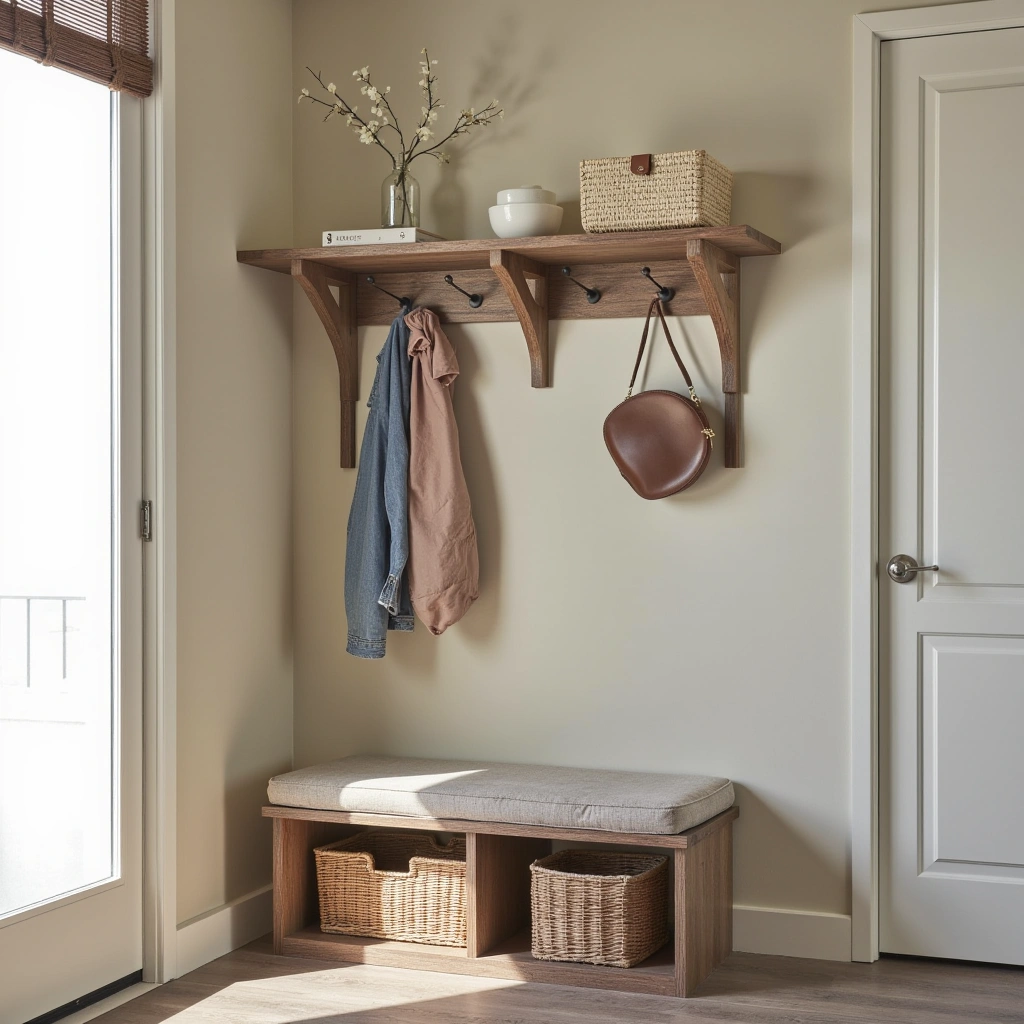 30. Floating Wall-Mounted Hall Tree for Space Saving