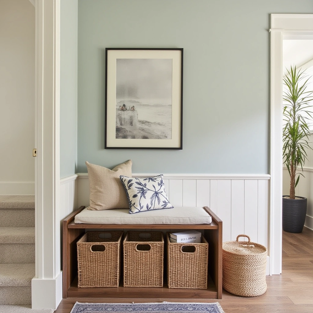 31. Hall Tree with Woven Storage Baskets