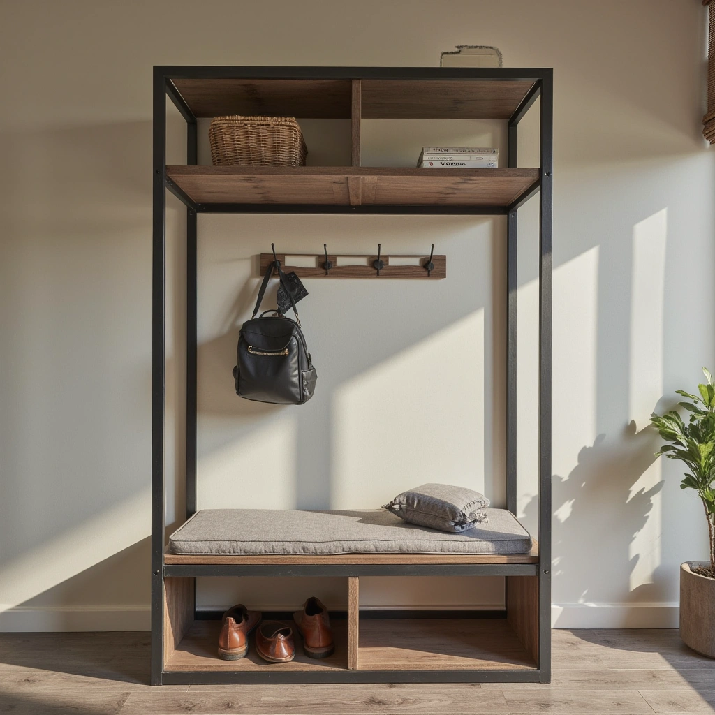 4. Industrial Metal and Wood Hall Tree