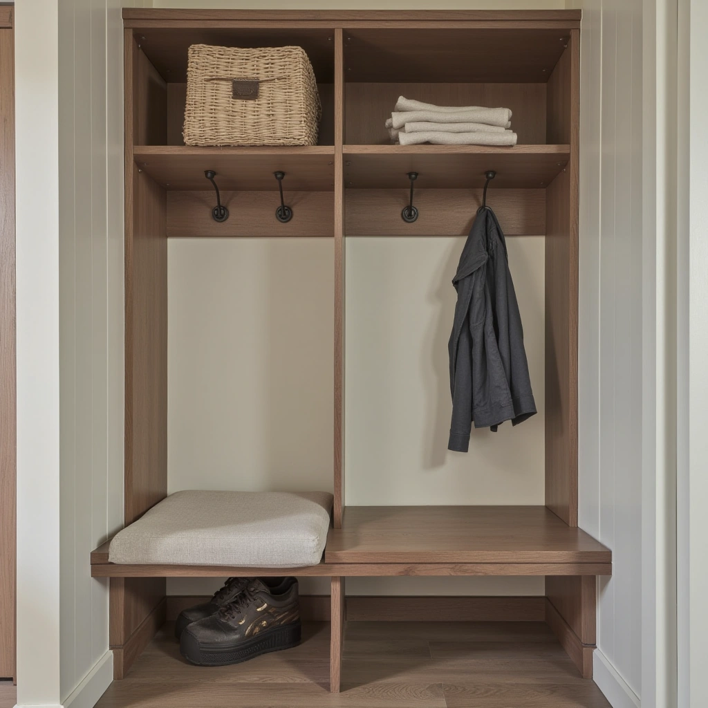 9. Wall-Mounted Hall Tree with Fold-Down Bench