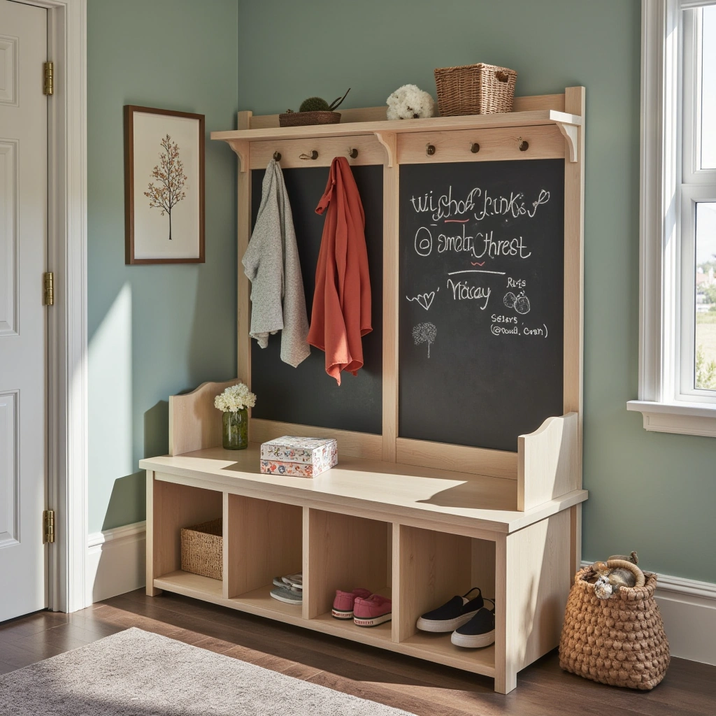 10. Hall Tree with Chalkboard and Storage Cubes