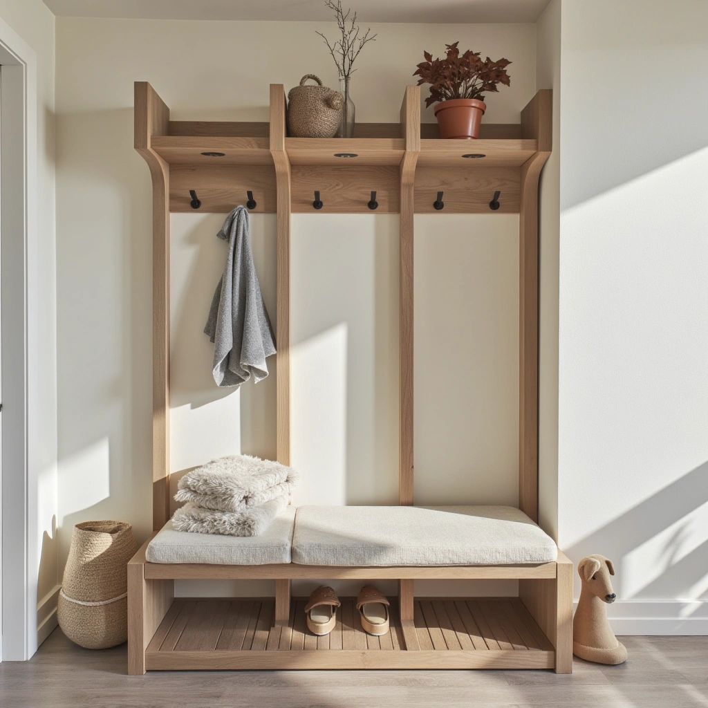 11. Scandinavian-Inspired Natural Wood Hall Tree