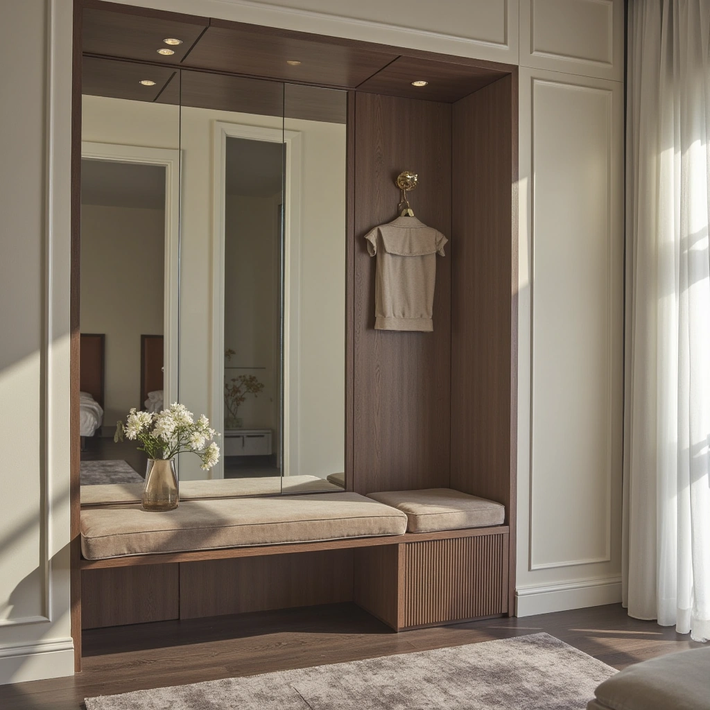 12. Mirrored Hall Tree with Upholstered Bench