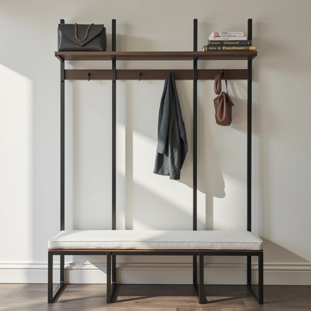 18. Monochrome Hall Tree with Black Frame and White Storage