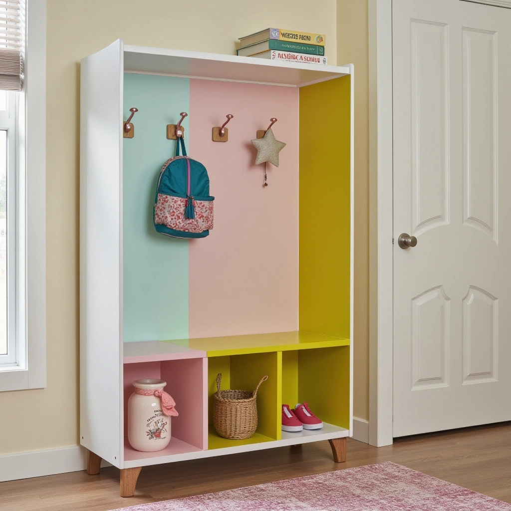 25. Children’s Hall Tree with Bright Colors and Low Hooks