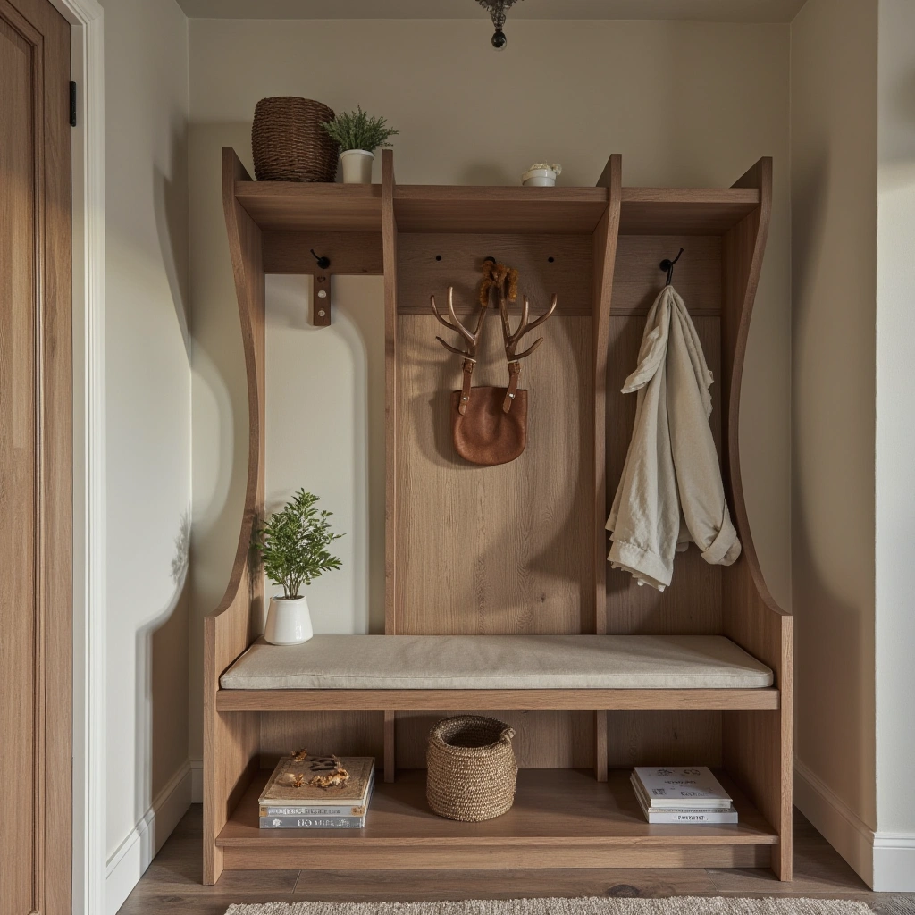 1. Classic Wooden Hall Tree with Bench and Storage
