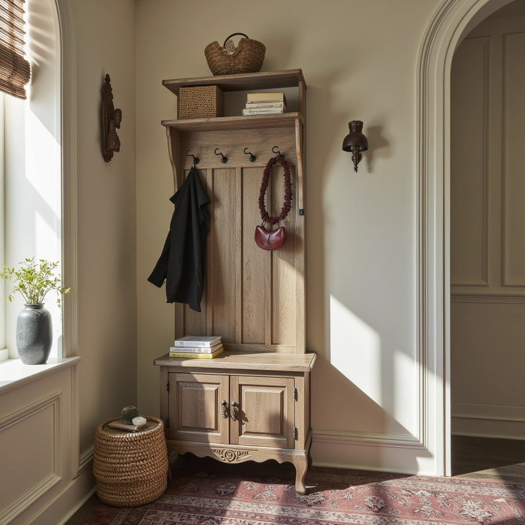 3. Vintage Hall Tree with Ornate Details