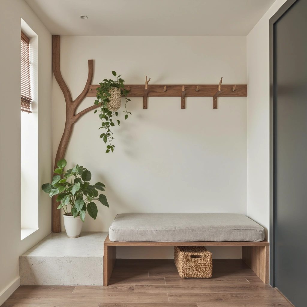4. Wall-Mounted Hall Tree with Floating Bench