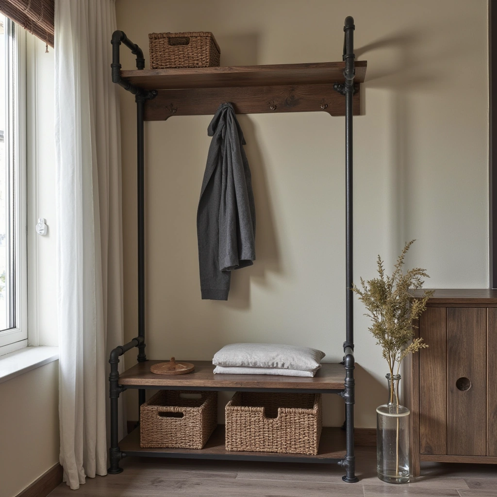 6. Industrial Pipe and Wood Hall Tree