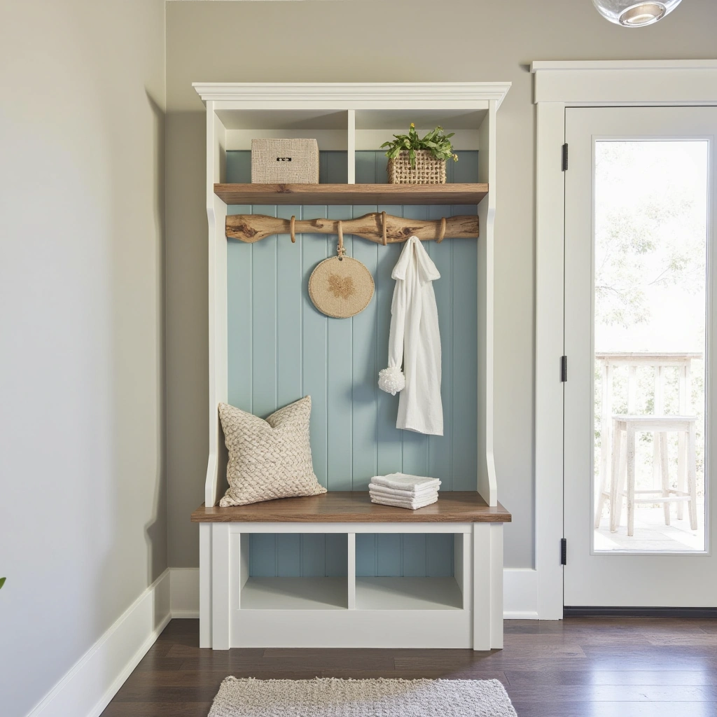 10. Coastal-Themed Hall Tree with Rope and Driftwood