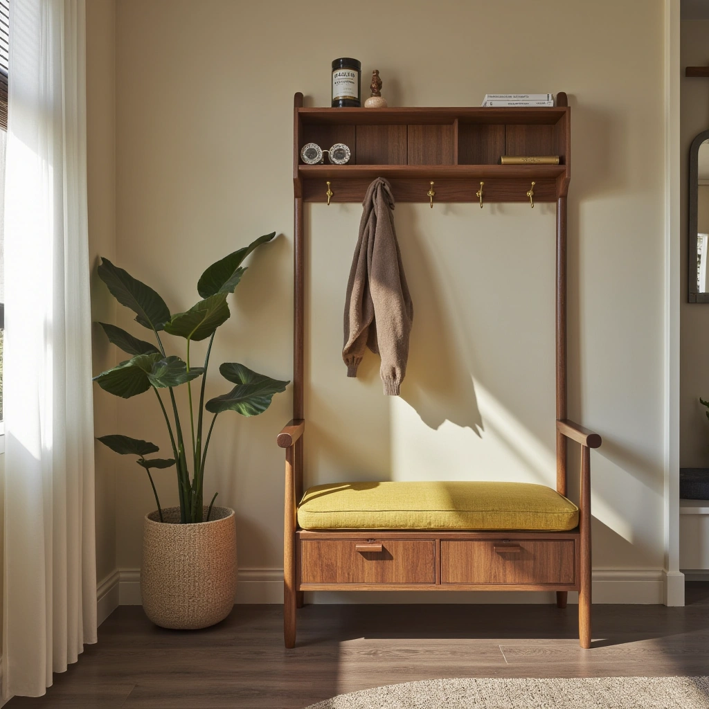 11. Mid-Century Modern Hall Tree with Tapered Legs