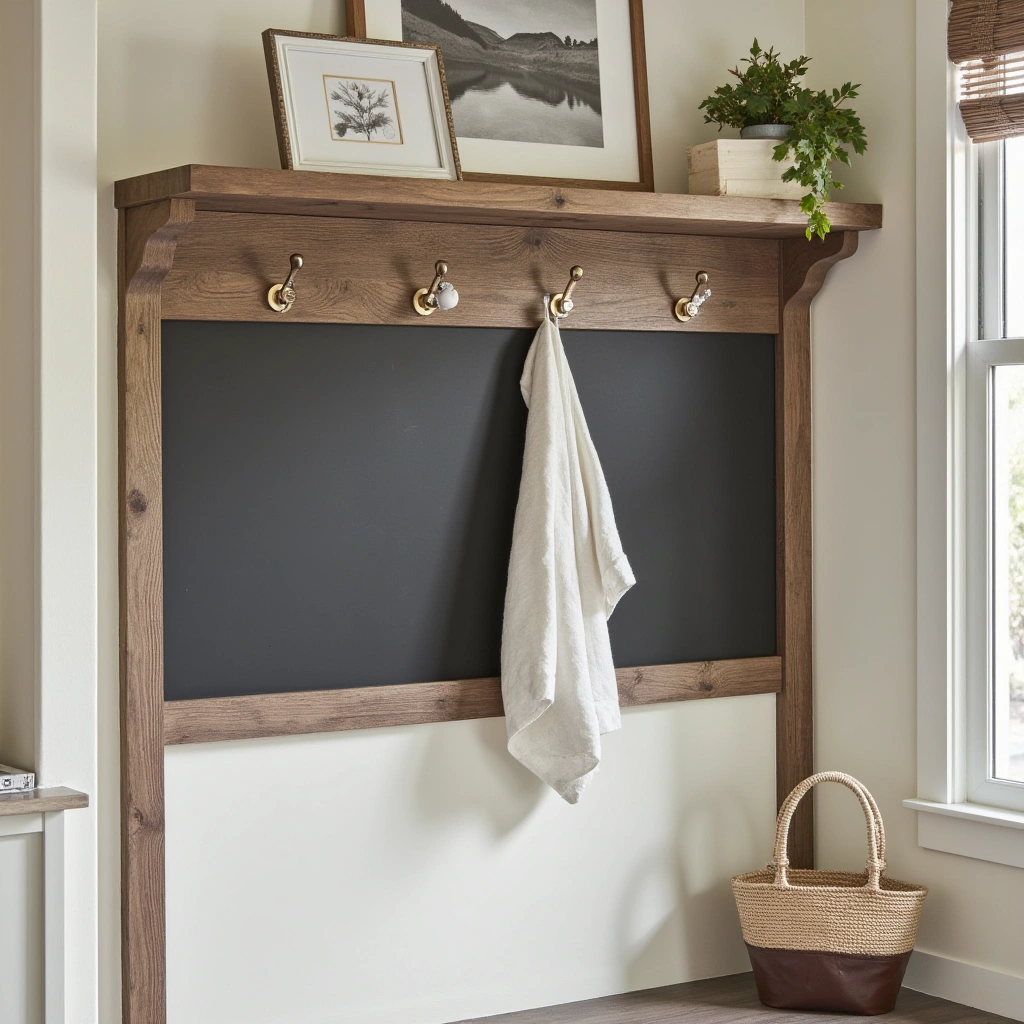 15. Farmhouse Hall Tree with Chalkboard Panel