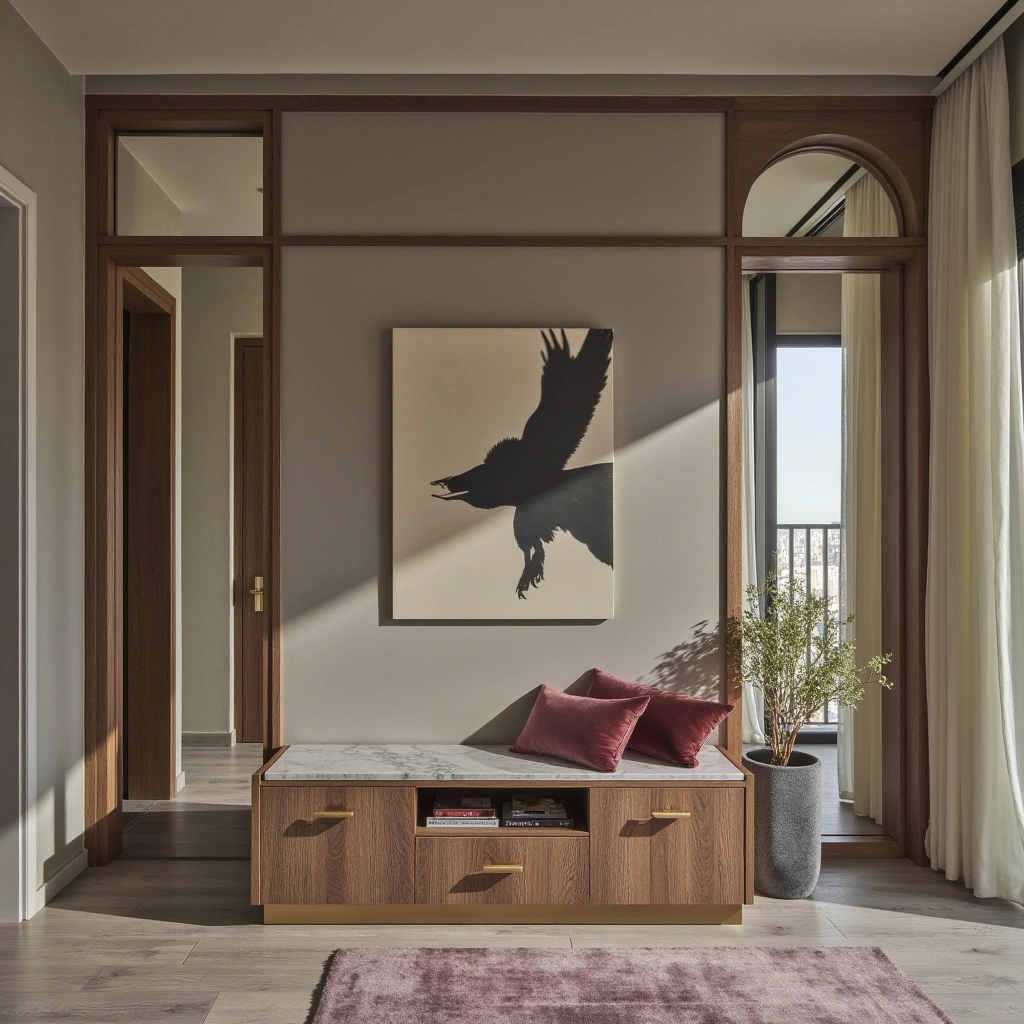 22. Elegant Hall Tree with Marble Top and Gold Accents