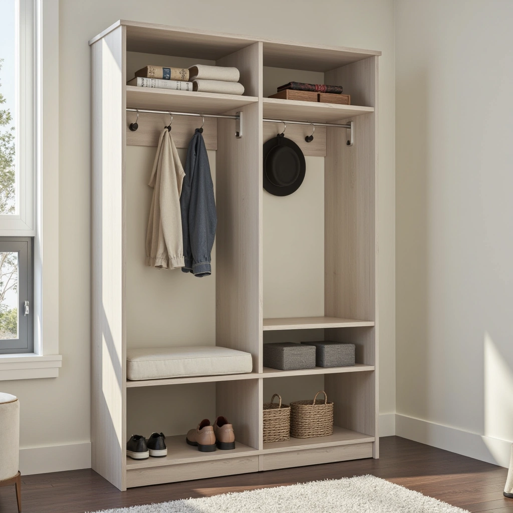 23. Multi-Level Hall Tree with Shoe Rack and Hat Shelf