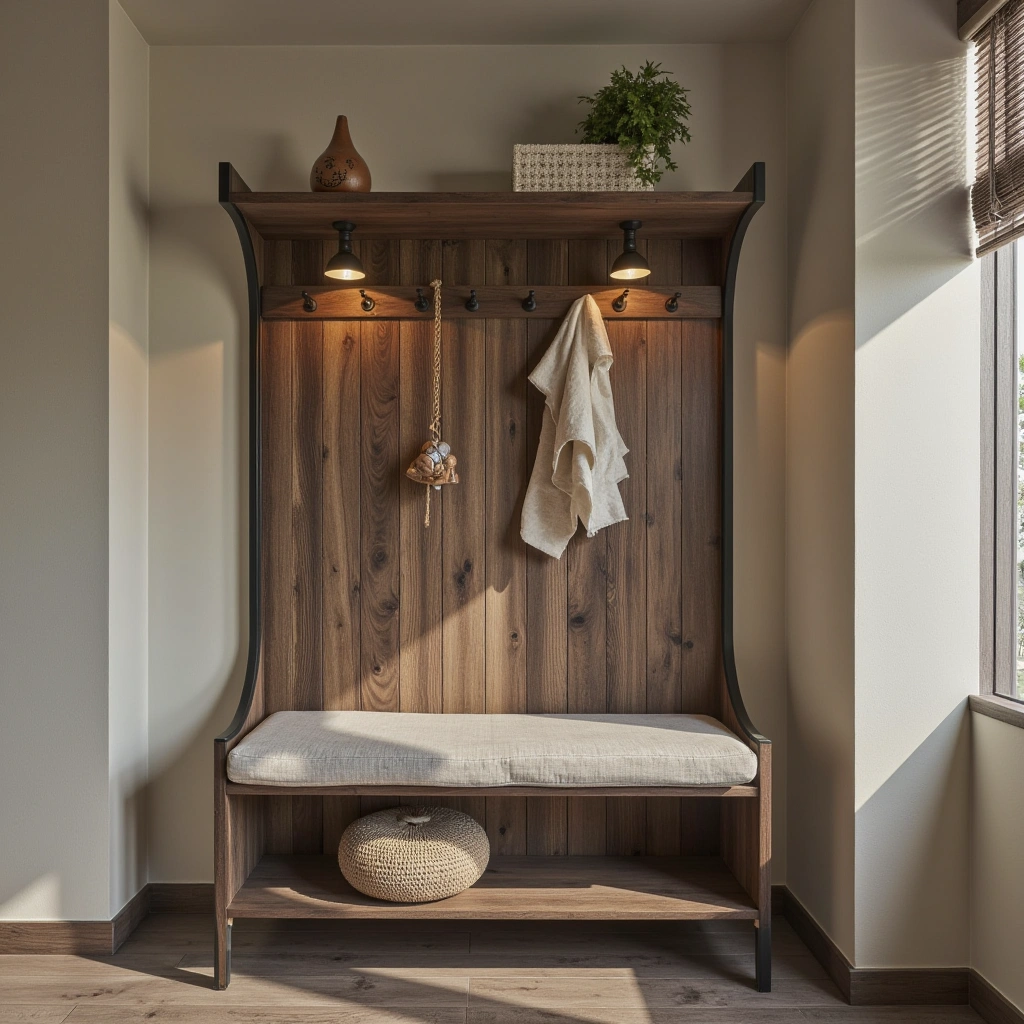 24. Modern Rustic Hall Tree with Mixed Materials