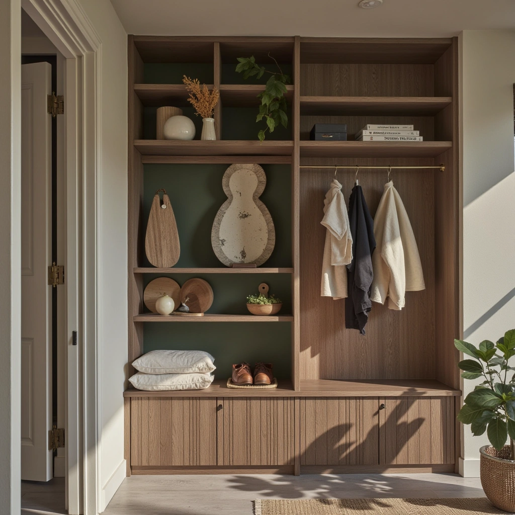 9. Built-in Shelves with Decorative Backdrop