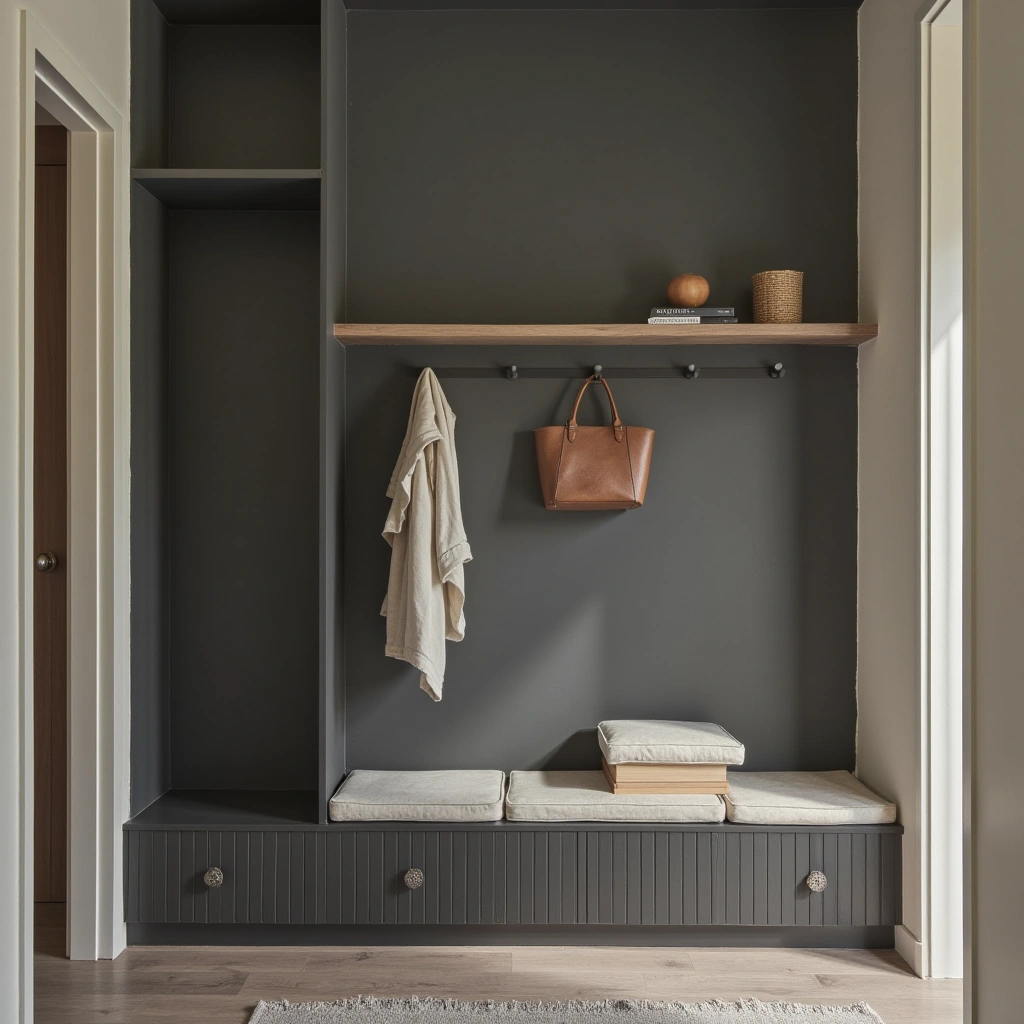 10. Monochrome Matte Wall with Floating Hooks