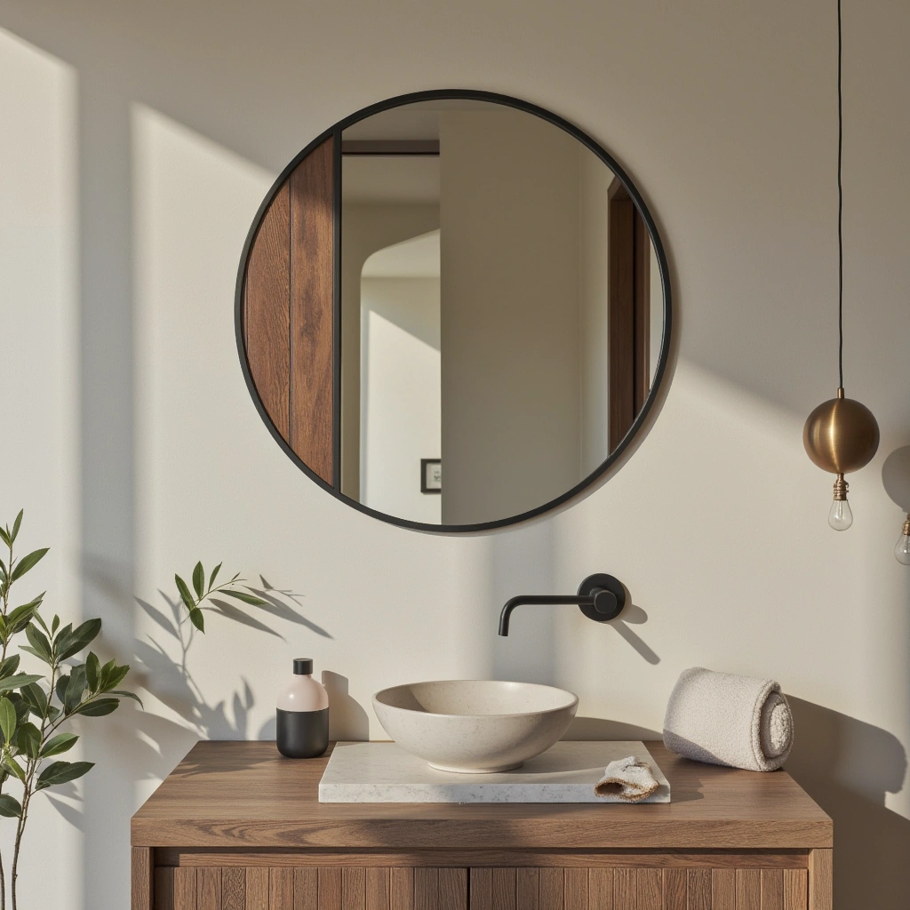 2. Round Mirror with Decorative Frame for a Touch of Elegance