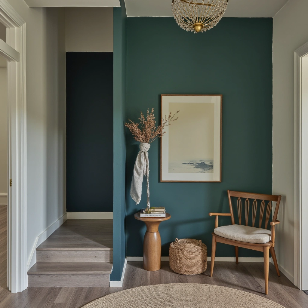 1. Bold Painted Accent Wall with Minimalist Bench