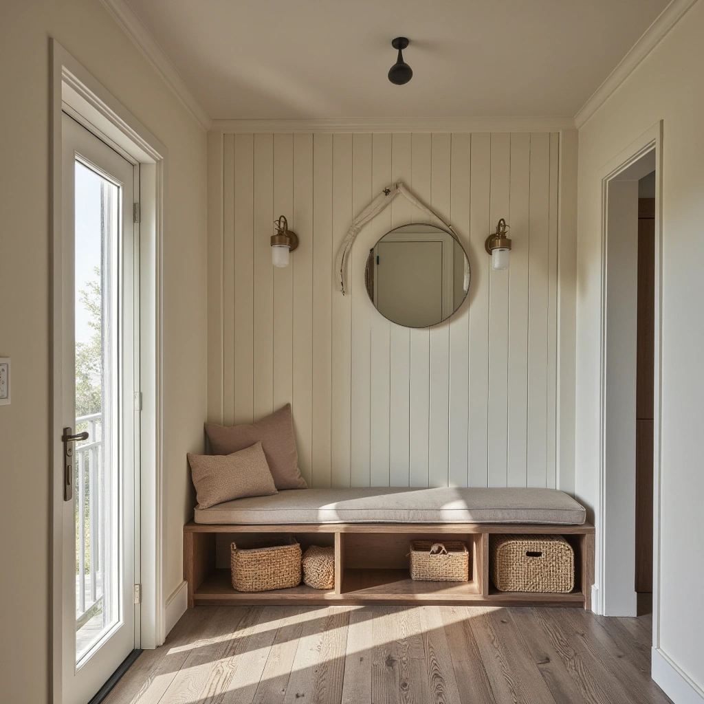 2. Rustic Wood Panel Accent Wall with Built-In Bench