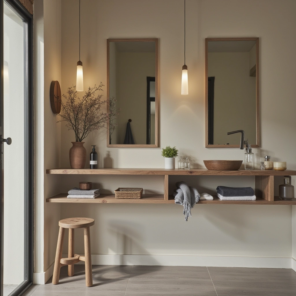 7. Floating Mirror Mounted on Shelf for Extra Storage