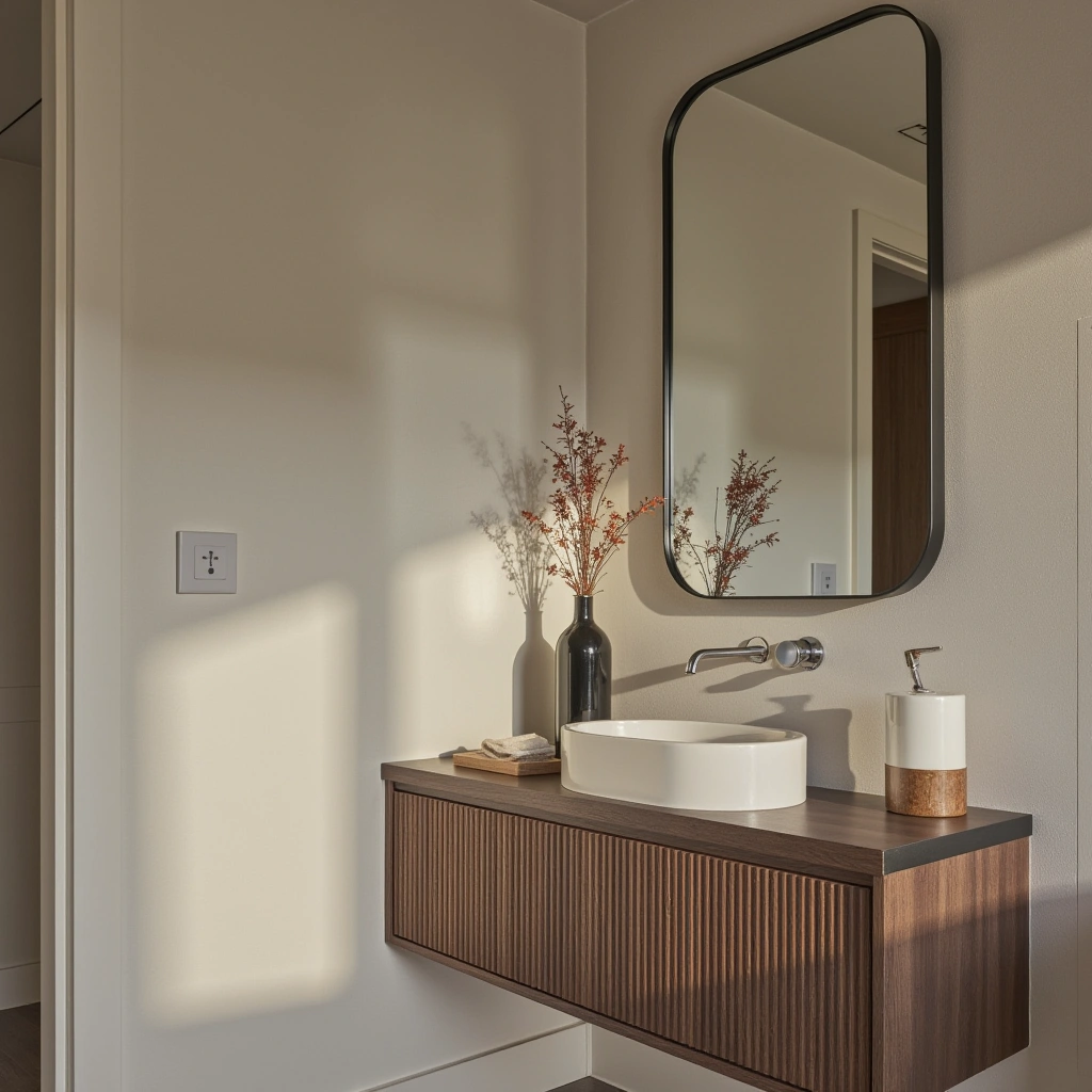 13. Rectangular Mirror with Rounded Corners for Soft Modernity
